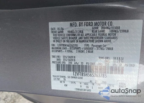 2006 Ford Mustang Gt из США, поврежденный, VIN 1ZVFT85H565263785